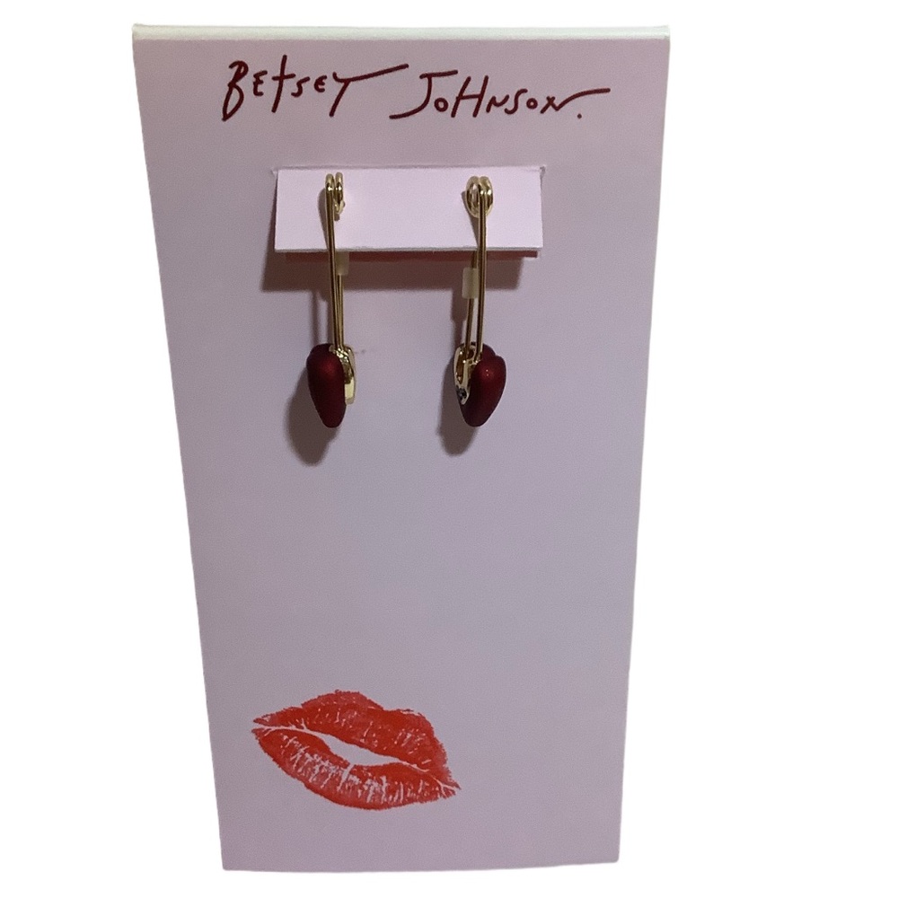 Betsey Johnson Love Spell Heart Safety Pin Earrings New - Picture 2 of 4